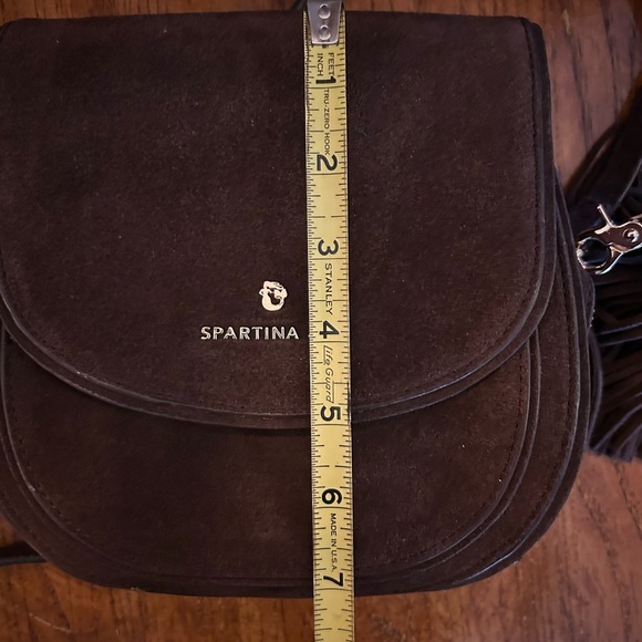 Spartina 449 Coffee Suede Saddle Crossbody Bag - Picture 14 of 15